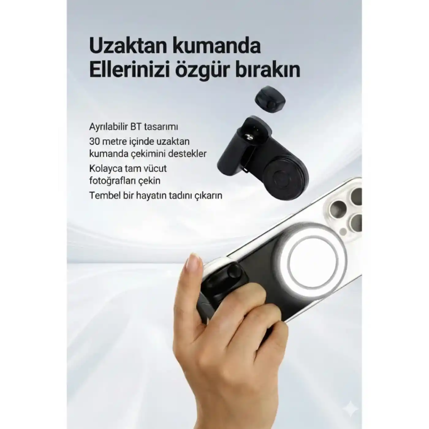 Bluetooth Manyetik Telefon Yapıştırma Kavrama Halka Dolgu Işığı İle Magsafe Selfie Klips