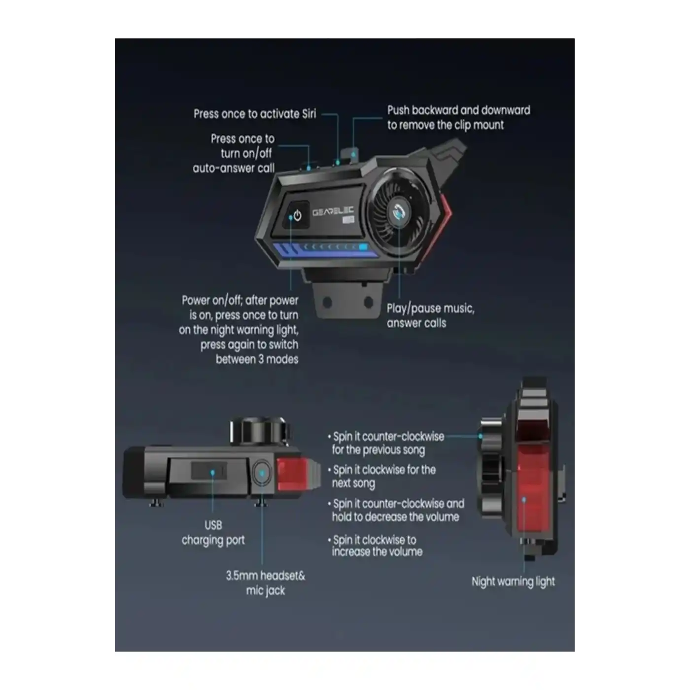 Bt57 Motosiklet Kask Kulaklık Intercom Işıklı Motorsiklet Interkom