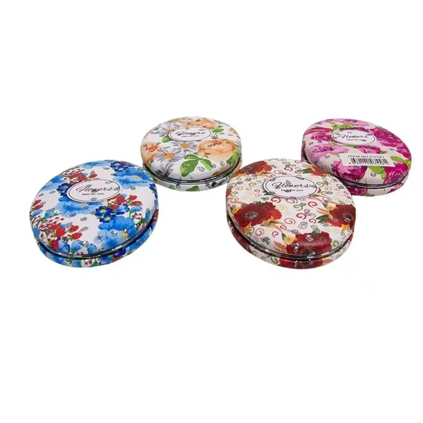 Cep Aynası Oval Tombul Taşlı Flowers