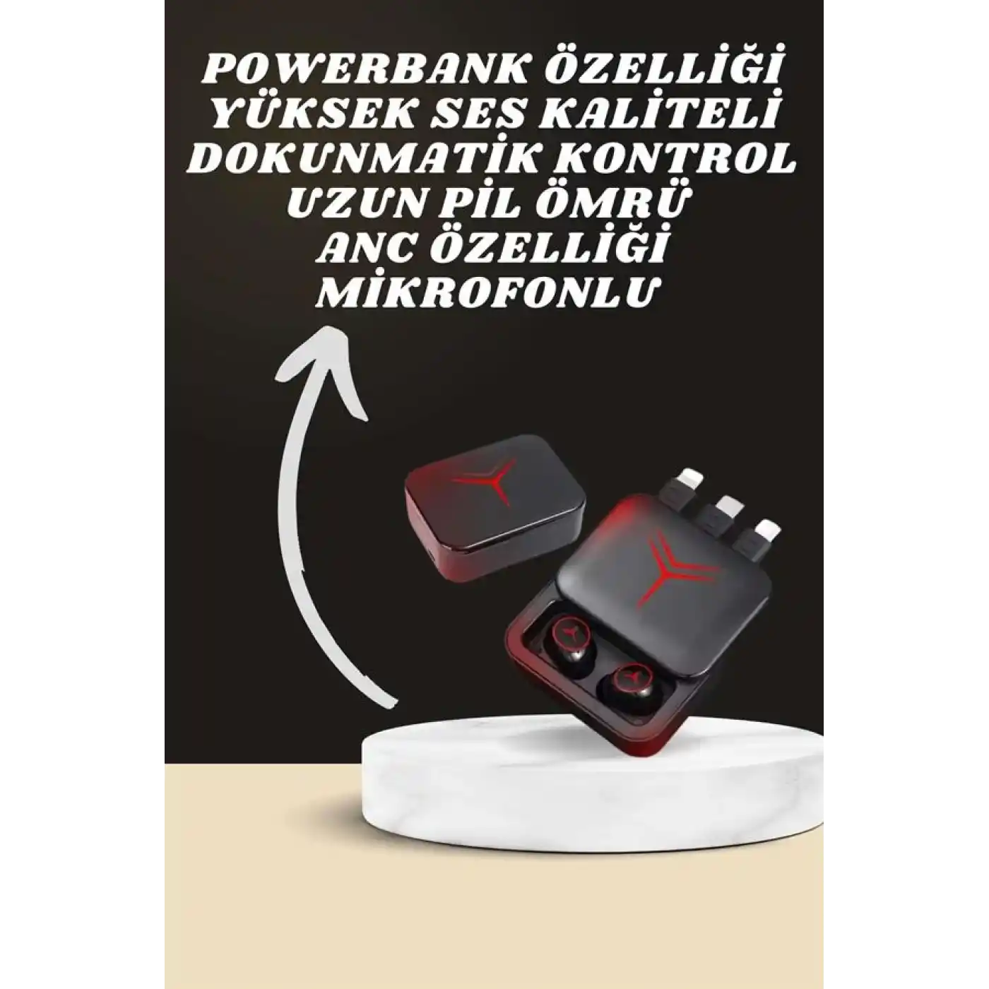 Dijital Göstergeli Powerbank Kablosuz Kulaklık ve 7 Kordonlu Yeni Nesil Akıllı Saat Dokunmatik Kontrol