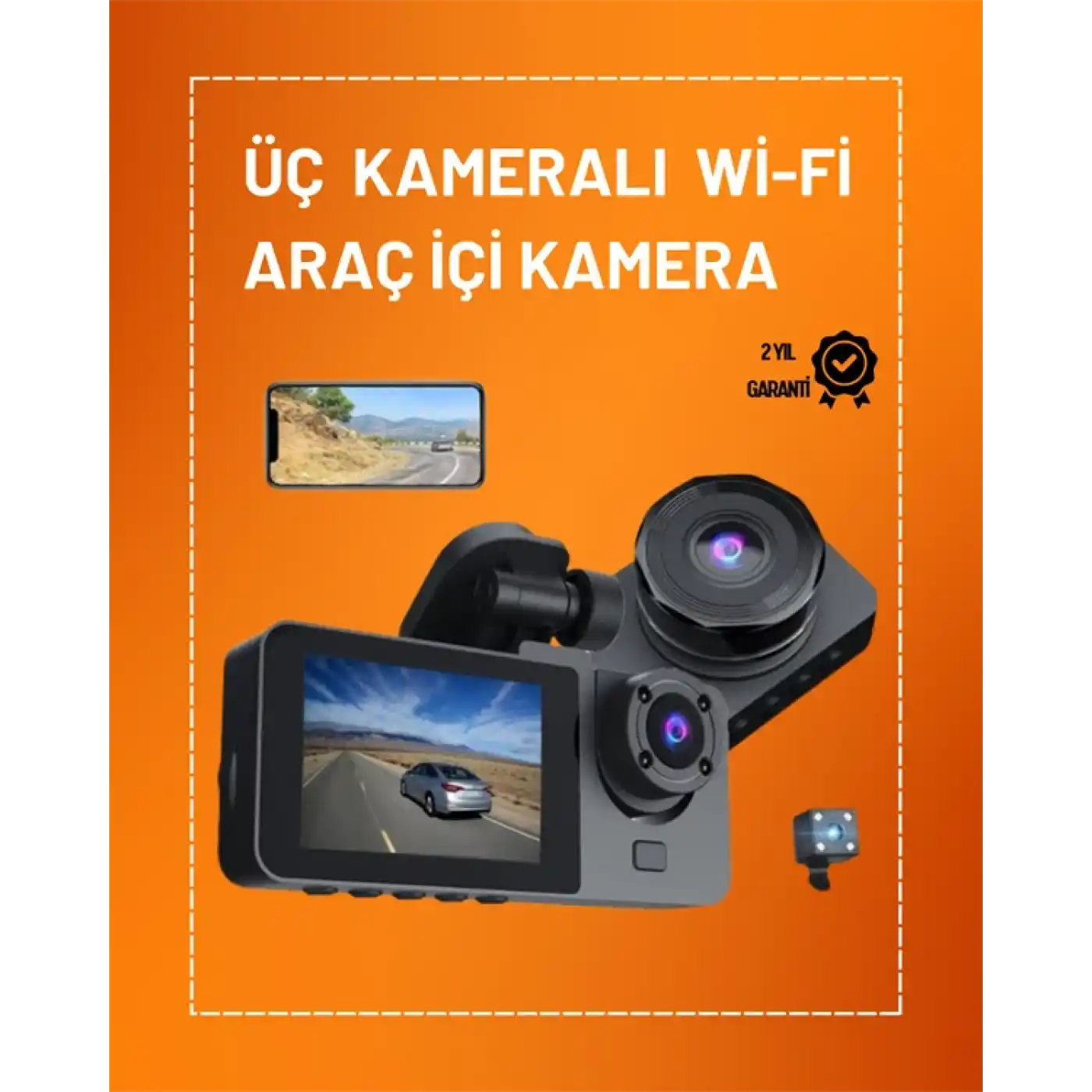Full HD Çözünürlüklü Üç Kameralı Araç İçi Kamera – Park ve Sürüş Güvenliği