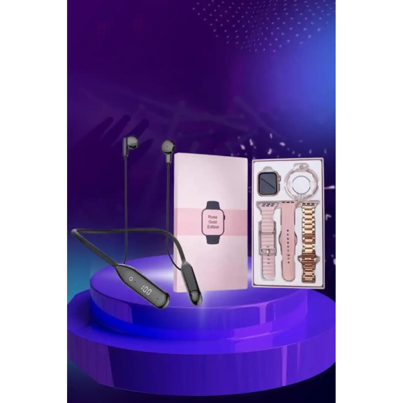 Kablolu Bluetooth Kulaklık ve Kadınlara Özel Bileklik Hediyeli Yeni Nesil Akıllı Saat 3 Kordonlu