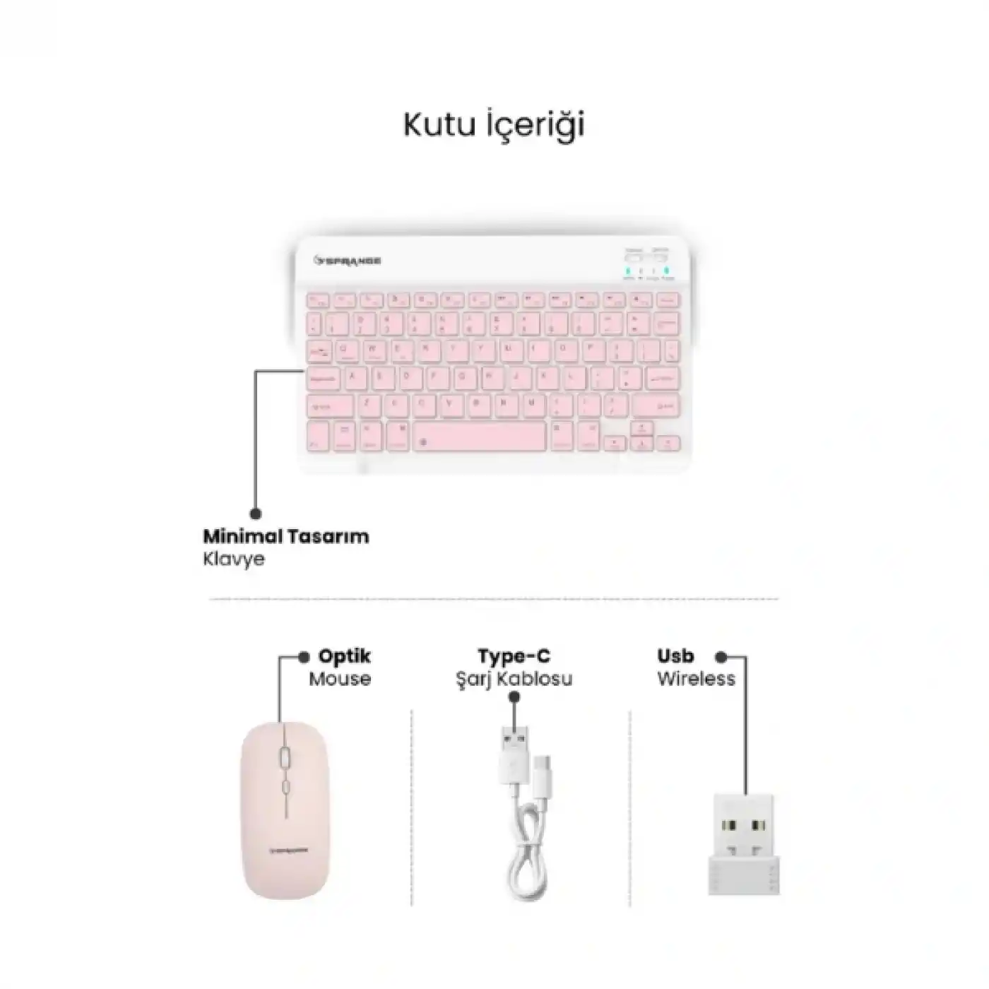 Pembe Kablosuz Klavye Ve Mouse Seti