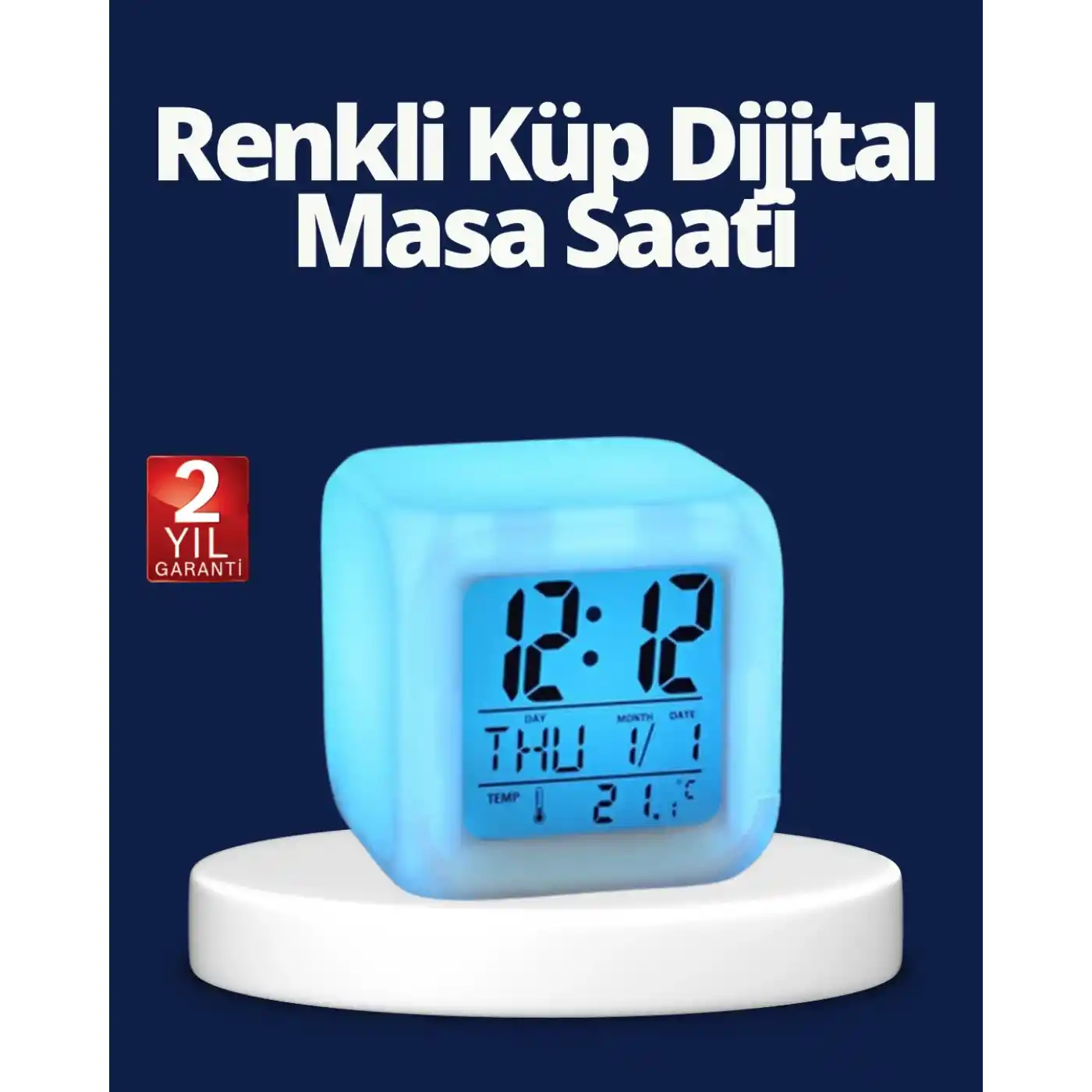 Renk Değiştiren LED Alarmlı Dijital Küp Masa Saati