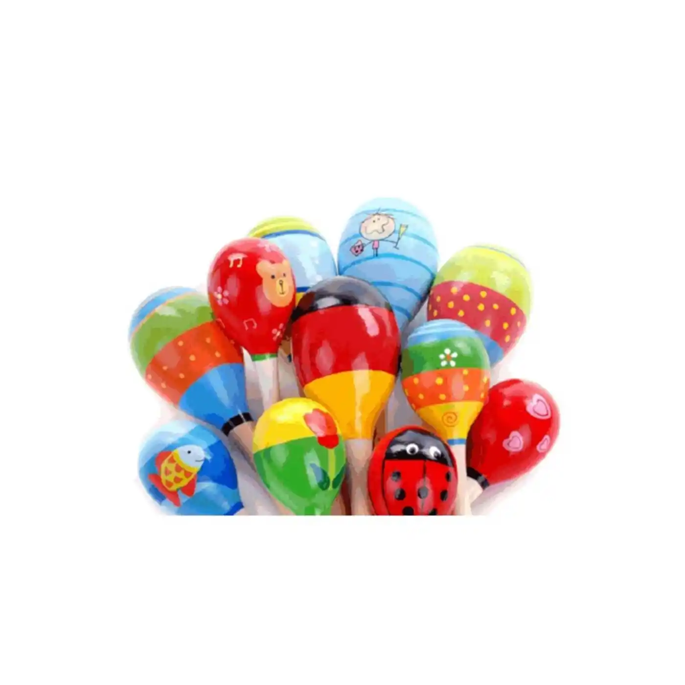 Renkli Ahşap Marakas Boncuklu Ritim Çıngırağı Çocuklar İçin Eğitici ve Eğlenceli Müzik Aleti (4 Adet)