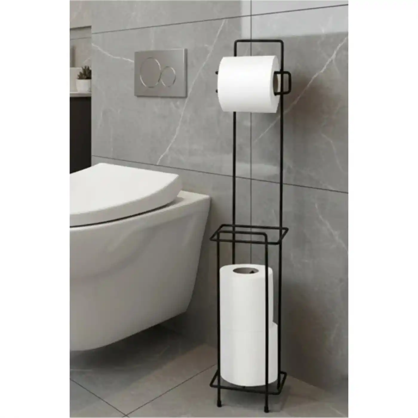 Siyah Standlı Yedek Hazneli Tuvalet Kağıtlığı