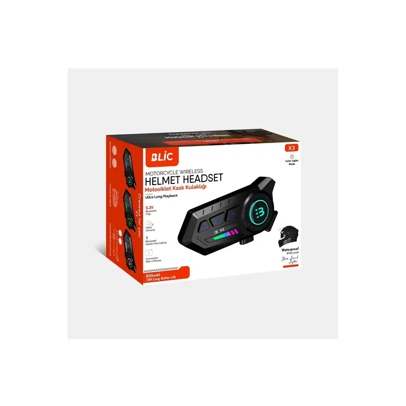 X3 Motor Kask Kulaklık Rgb Modlu Su Geçirmez 5.3 Bluetooth Intercom