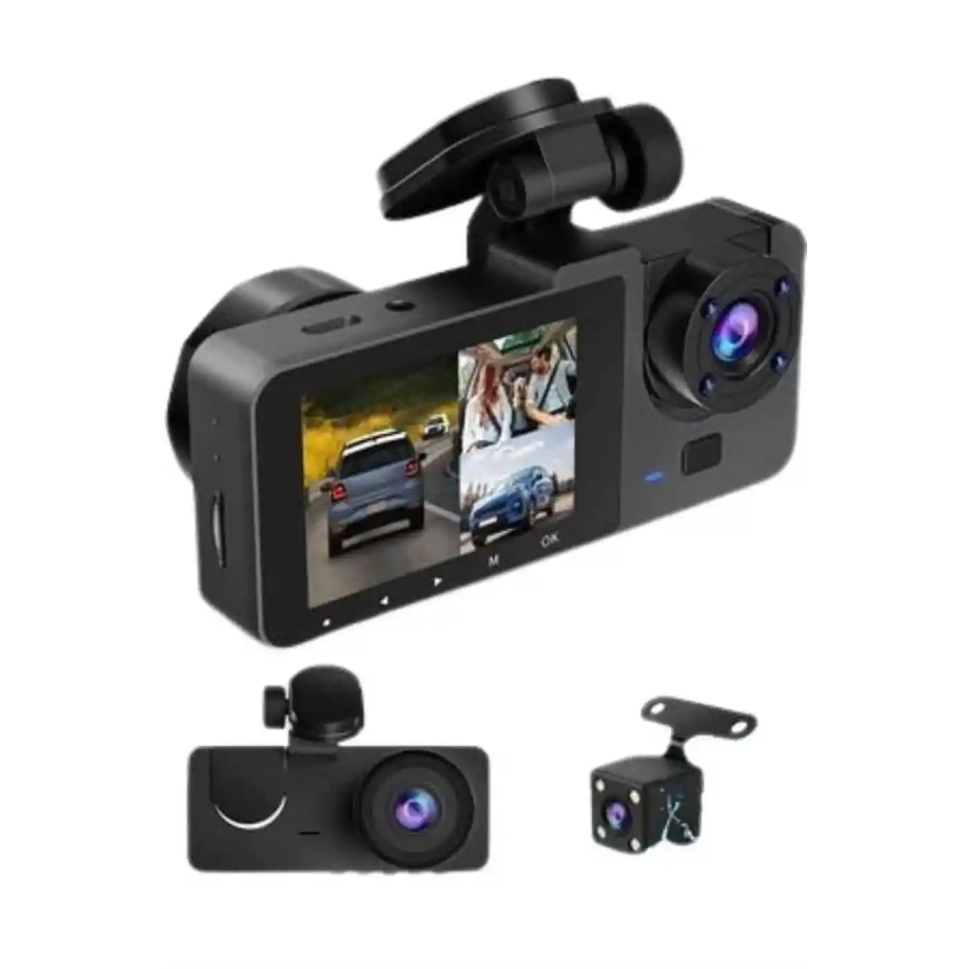 Yol Kayıt Araç Kamerası HD DVR 3 Kameralı 2.0in Ekranlı Ön İç Arka