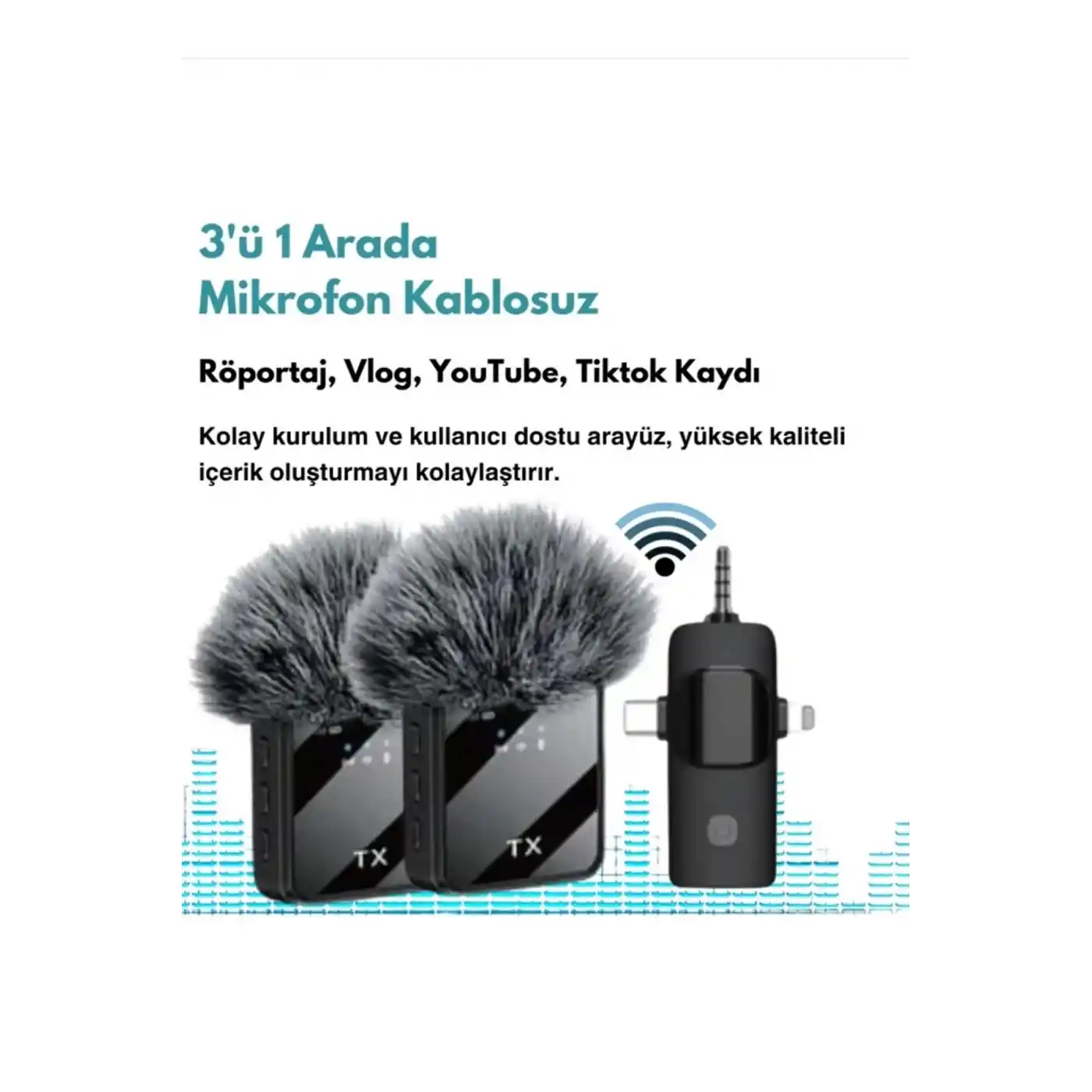 Yüksek Kalite Profesyonel 3 In 1 Kablosuz Taşınabilir Yaka Mikrofonu Tüylü