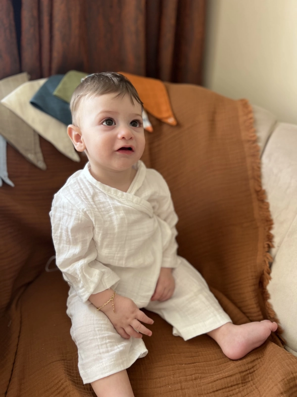 Müslin Bebek Takımı Kimono Takım %100 Organik Pamuklu | Ekru