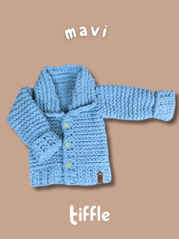 Puffy Fine Örme Bebek Hırkası | Gök Mavi