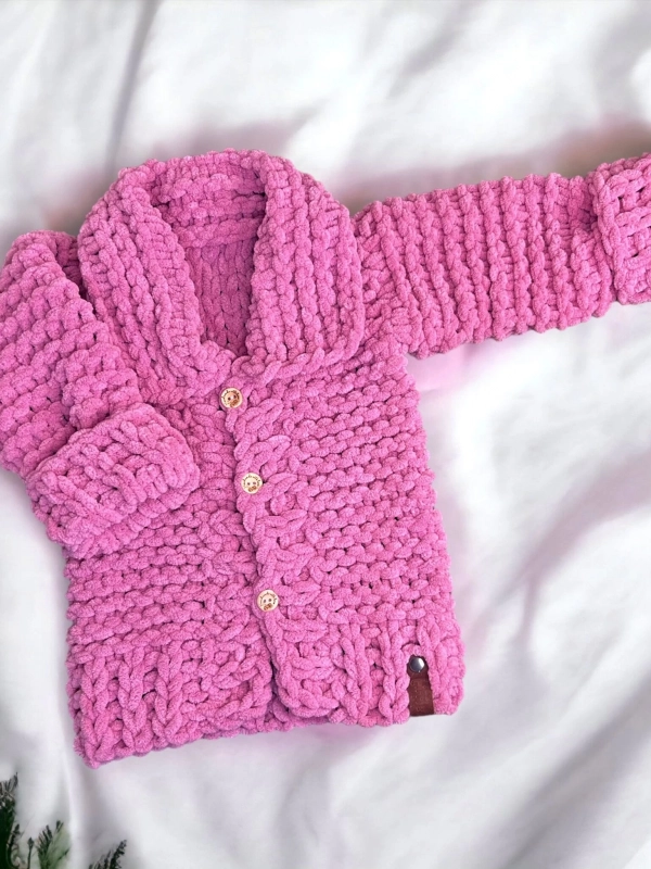 Puffy Fine Örme Bebek Hırkası | Gül