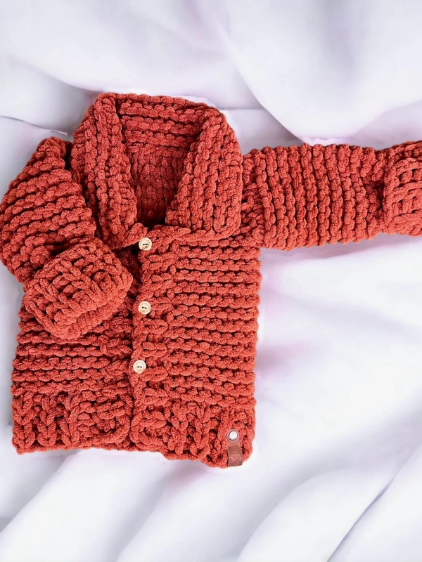 Puffy Fine Örme Bebek Hırkası | Taba