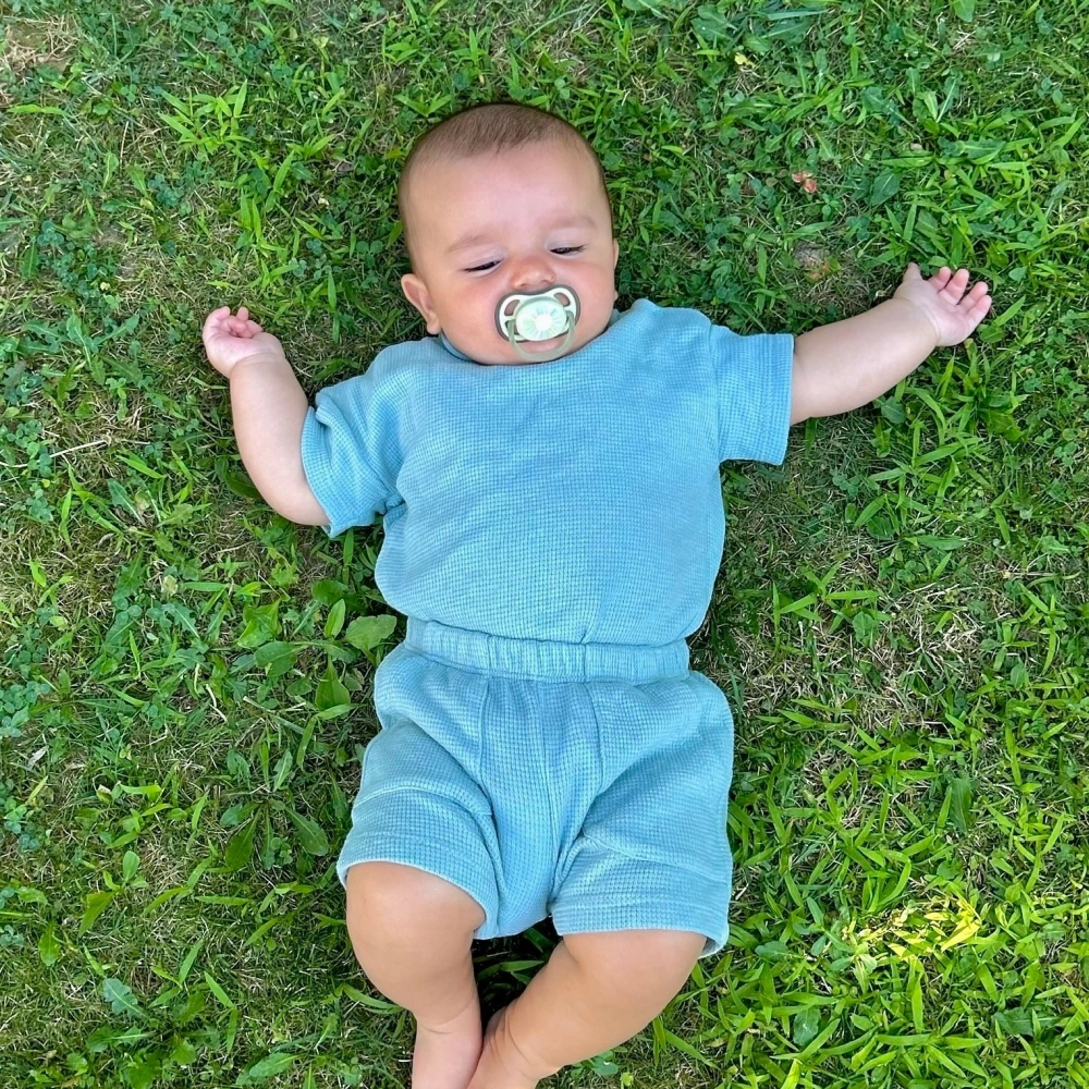 %100 Organik Pamuk Waffle Kumaş Bebek Takımı | Gots Sertifikalı | Mint