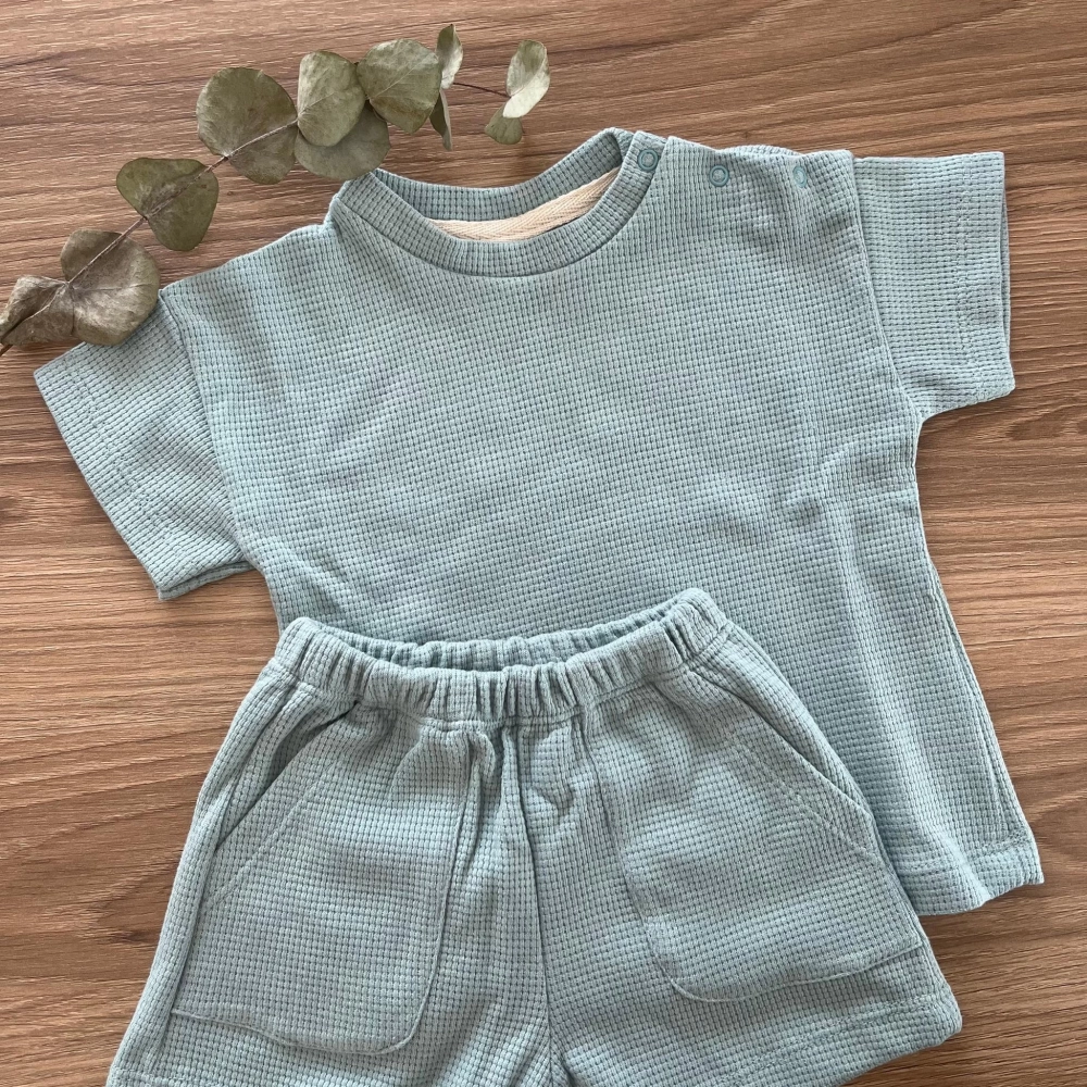 %100 Organik Pamuk Waffle Kumaş Bebek Takımı | Gots Sertifikalı | Mint