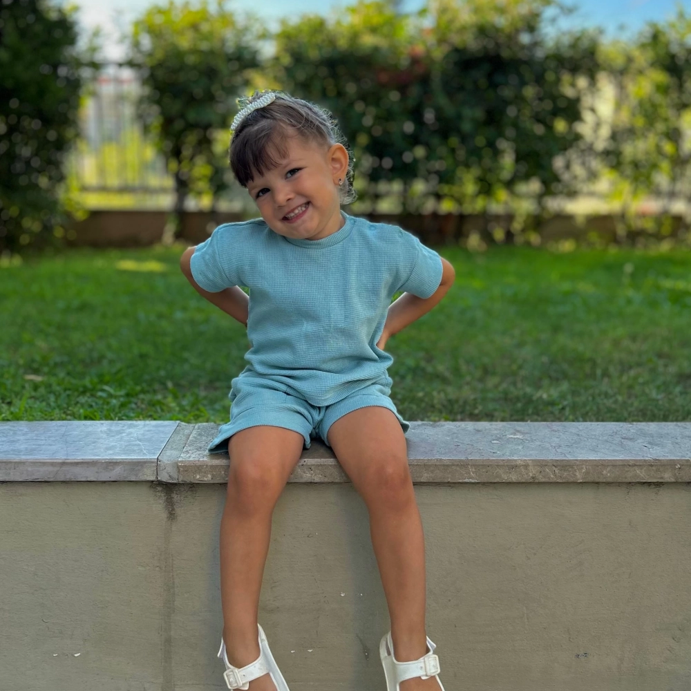 %100 Organik Pamuk Waffle Kumaş Bebek Takımı | Gots Sertifikalı | Mint