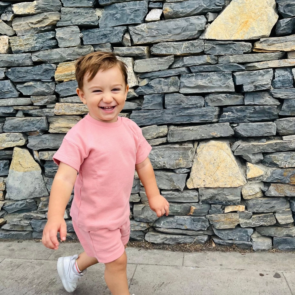 %100 Organik Pamuk Waffle Kumaş Bebek Takımı | Gots Sertifikalı | Pudra