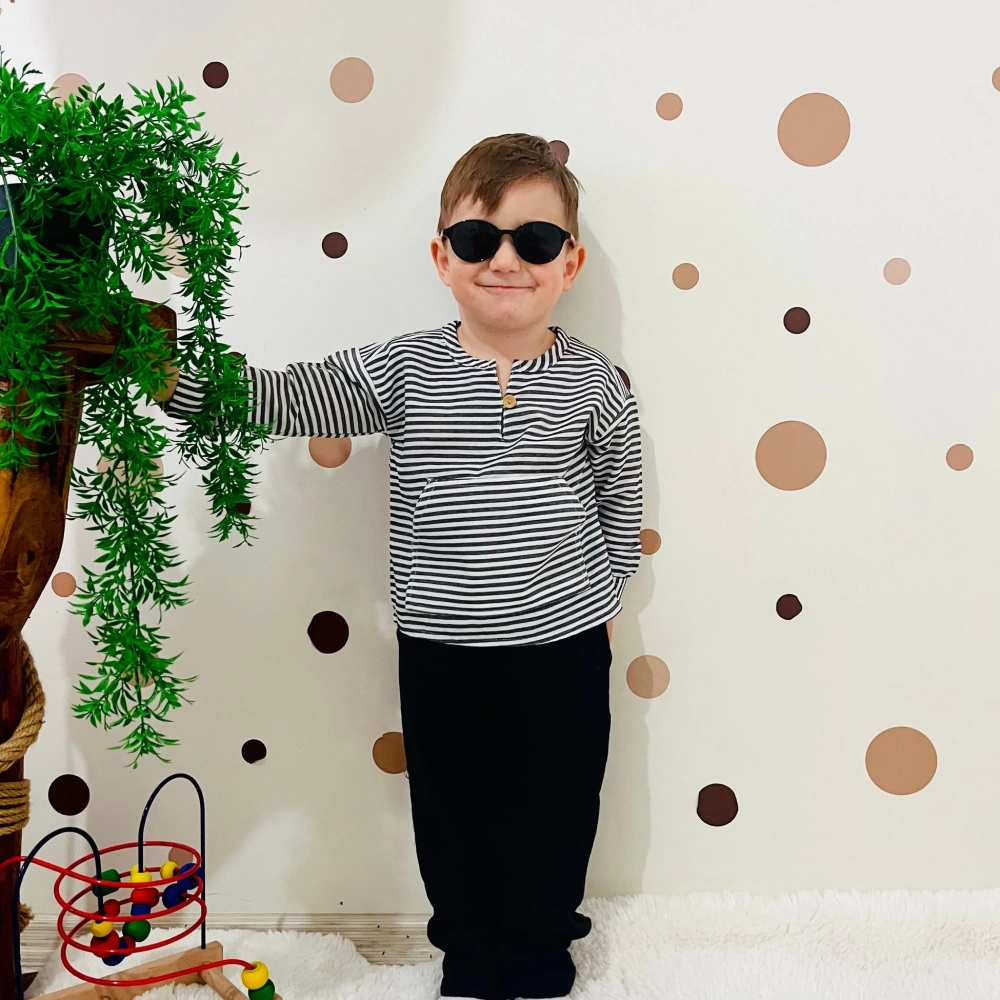 % 100 Organik Pamuklu Müslin Takım Çizgili  | Siyah