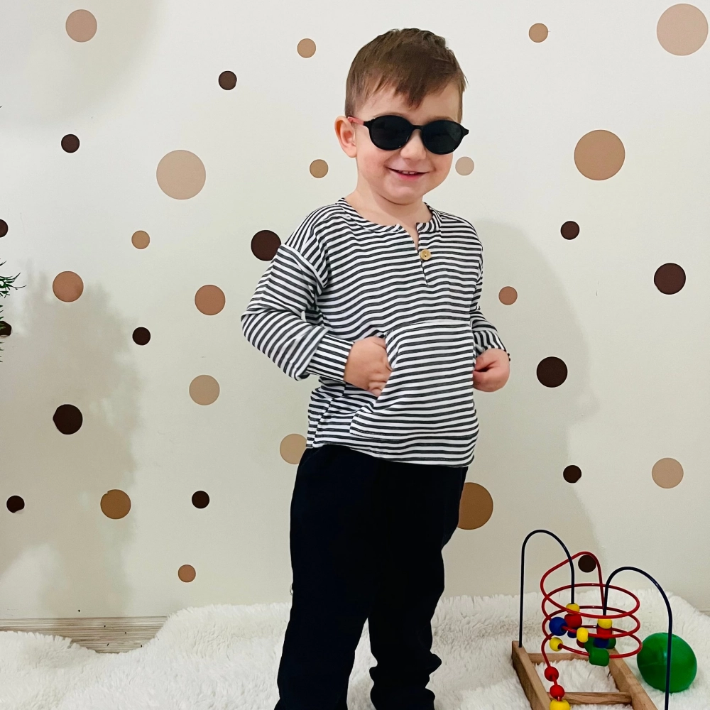 % 100 Organik Pamuklu Müslin Takım Çizgili  | Siyah