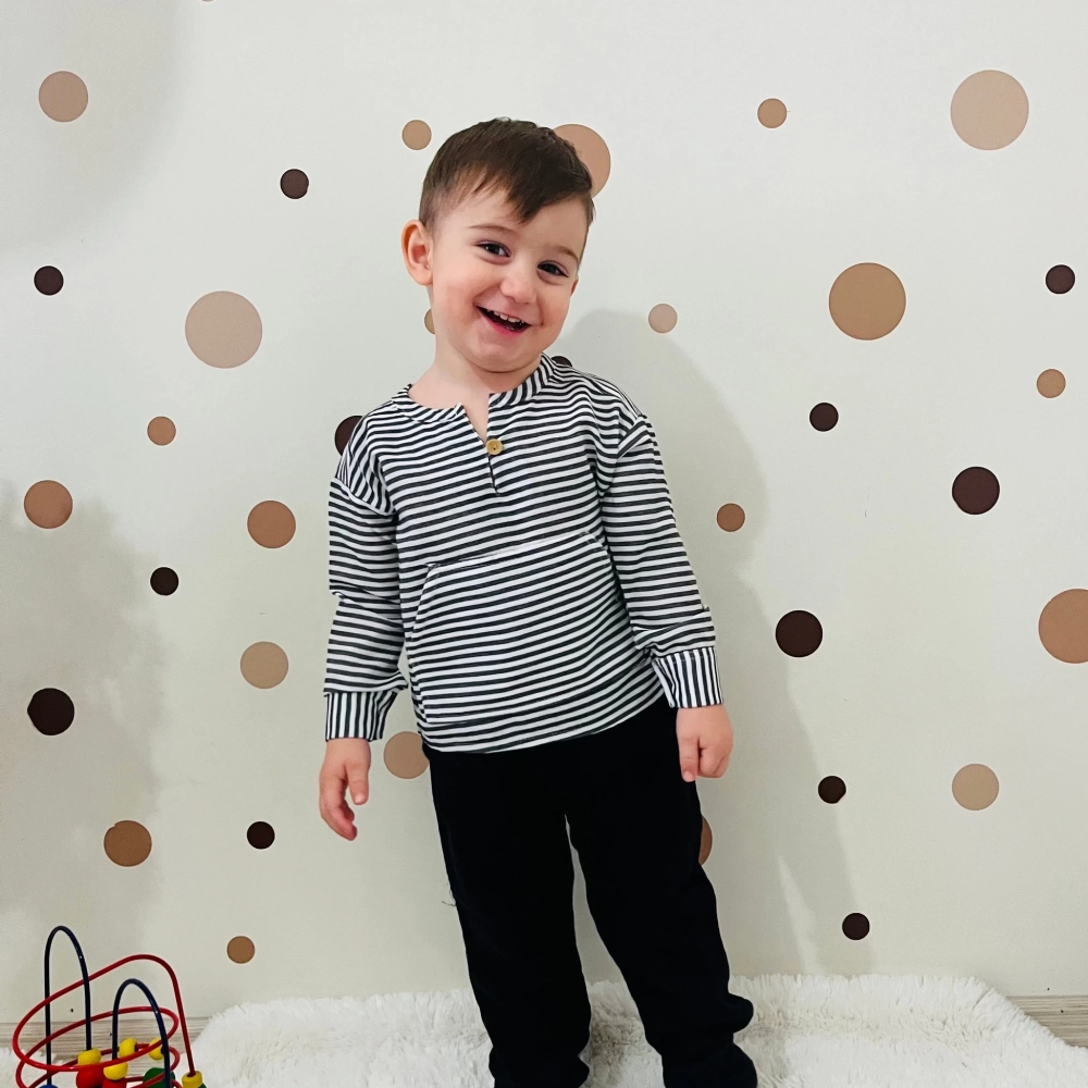 % 100 Organik Pamuklu Müslin Takım Çizgili  | Siyah