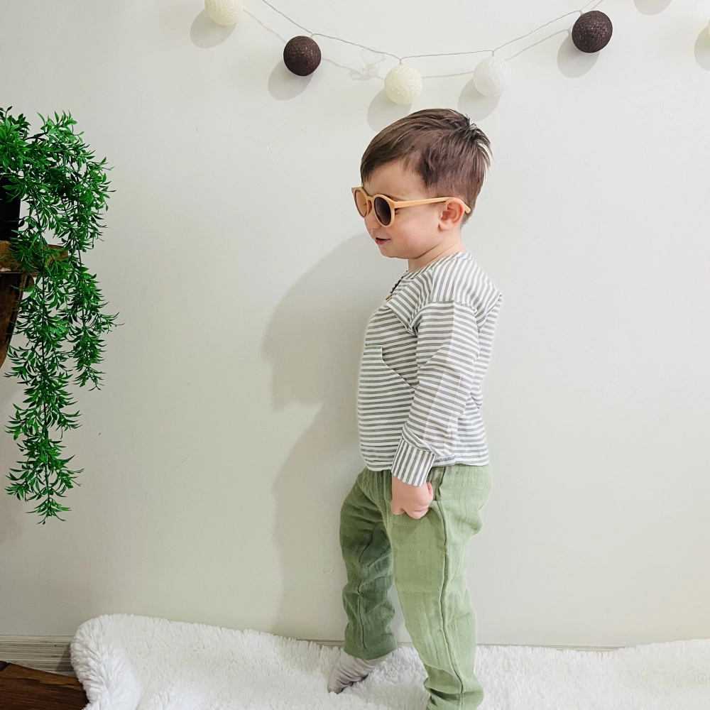 % 100 Organik Pamuklu Müslin Takım Çizgili | Yeşil