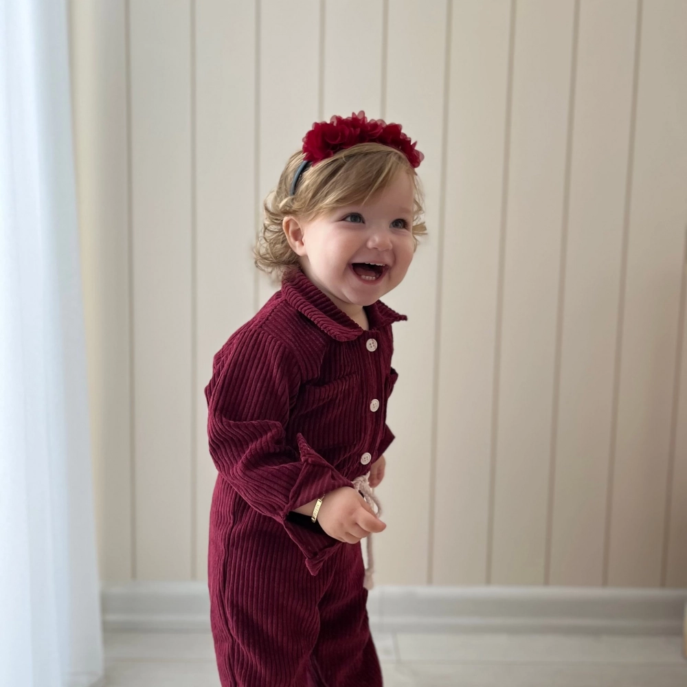 %100 Pamuk Kadife Tulum Bordo Kız Çocuk