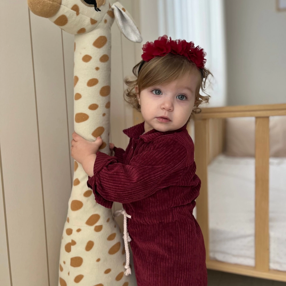 %100 Pamuk Kadife Tulum Bordo Kız Çocuk