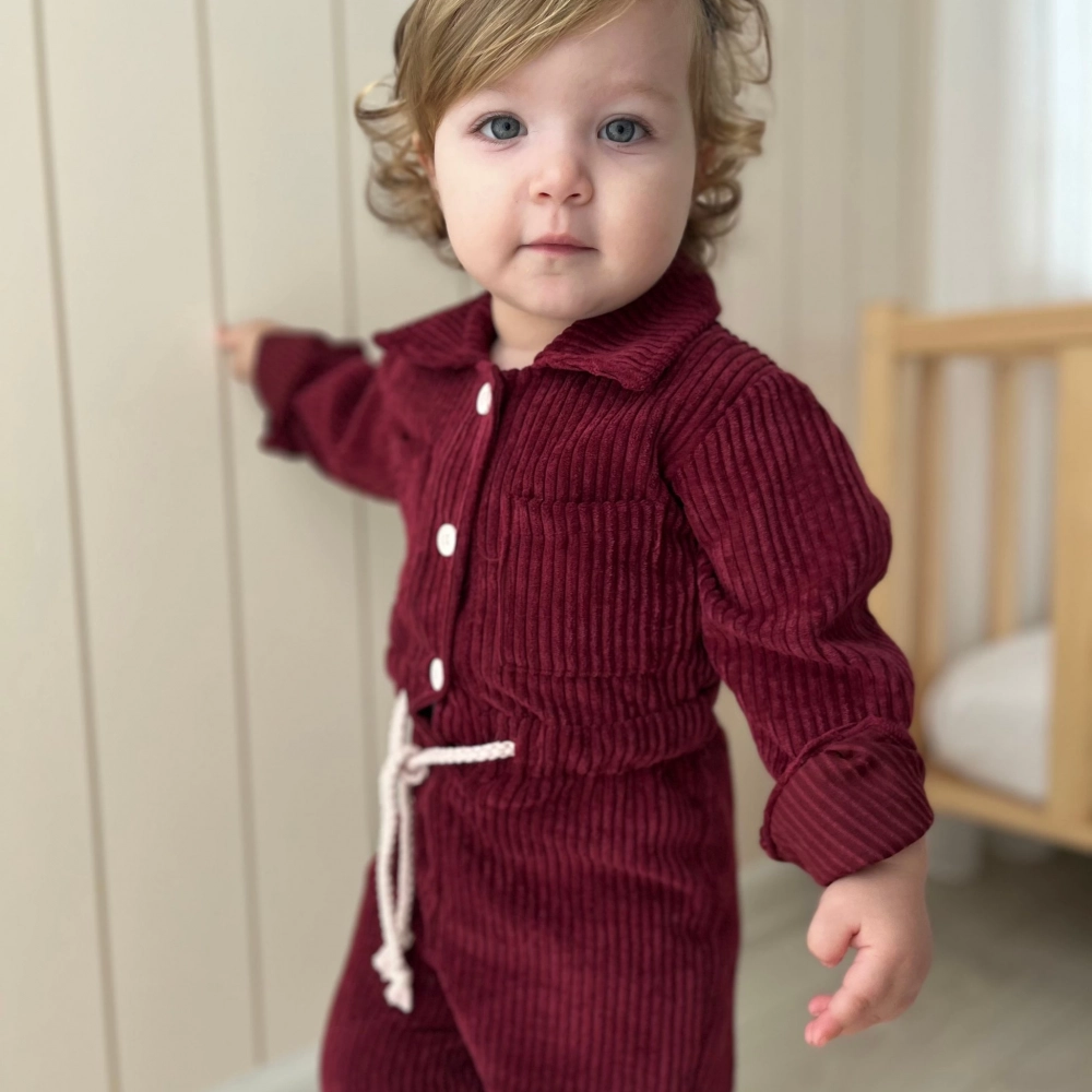 %100 Pamuk Kadife Tulum Bordo Kız Çocuk