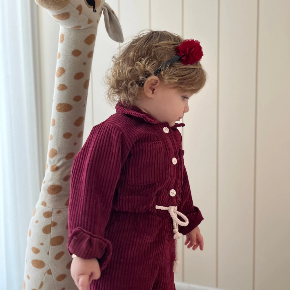 %100 Pamuk Kadife Tulum Bordo Kız Çocuk