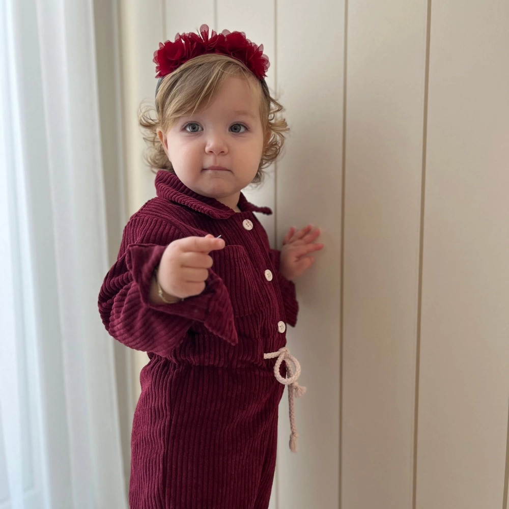 %100 Pamuk Kadife Tulum Bordo Kız Çocuk