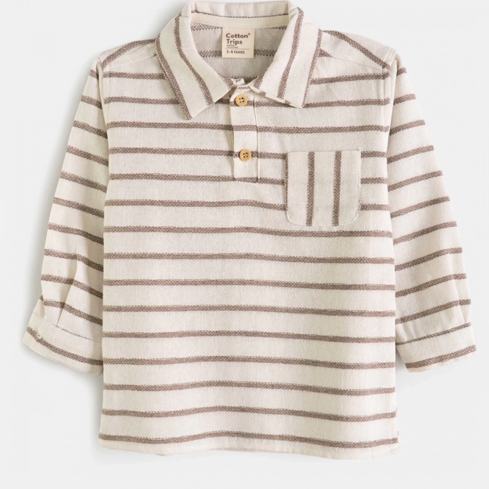 Kahverengi Çizgili Gömlekli Dokuma Çocuk Takım