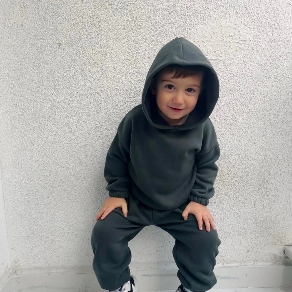 Kışlık Kapüşonlu Polar Çocuk Takım | Yeşil