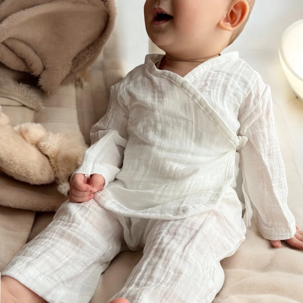 Müslin Bebek Takımı Kimono Takım %100 Organik Pamuklu | Ekru