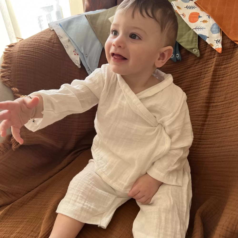 Müslin Bebek Takımı Kimono Takım %100 Organik Pamuklu | Ekru