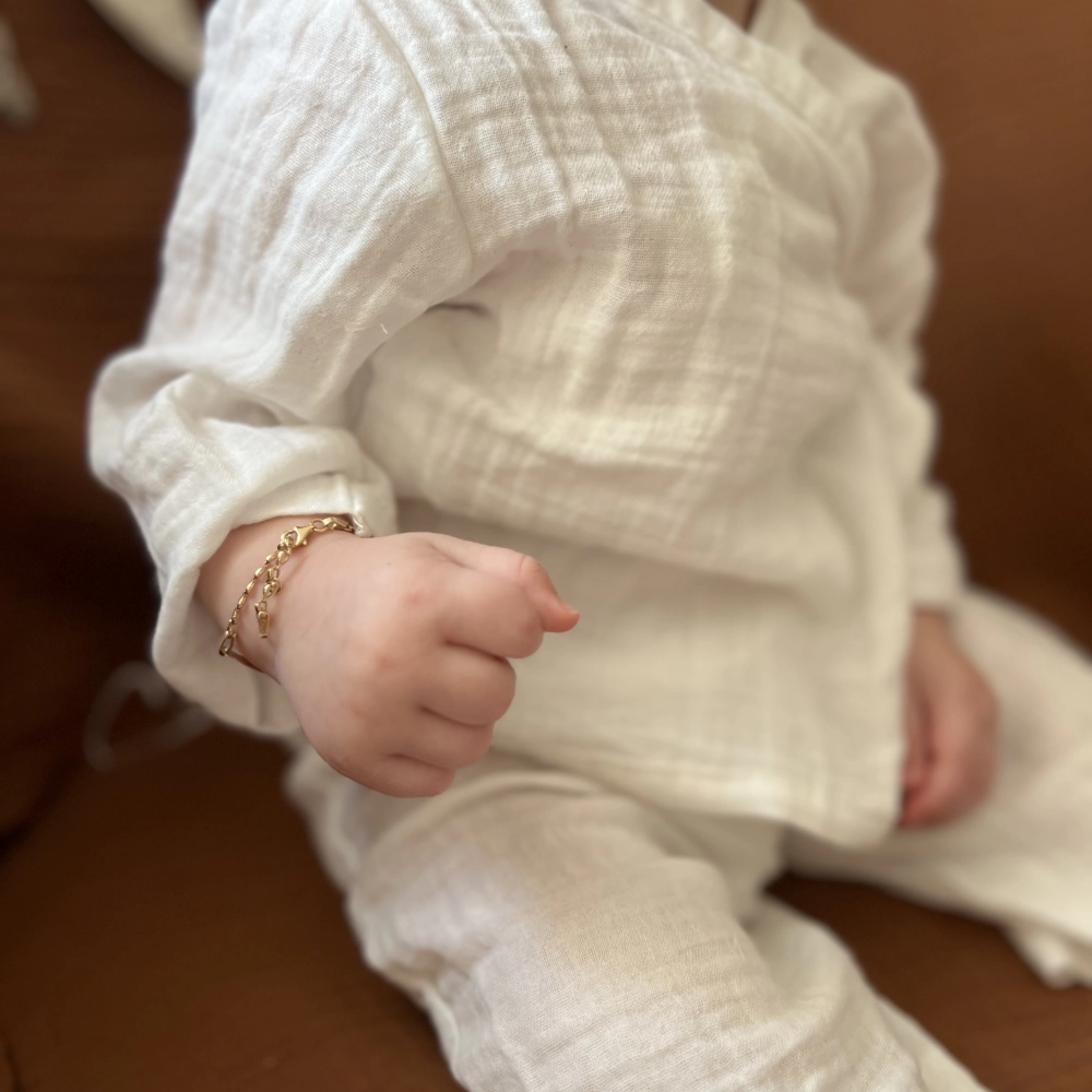 Müslin Bebek Takımı Kimono Takım %100 Organik Pamuklu | Ekru