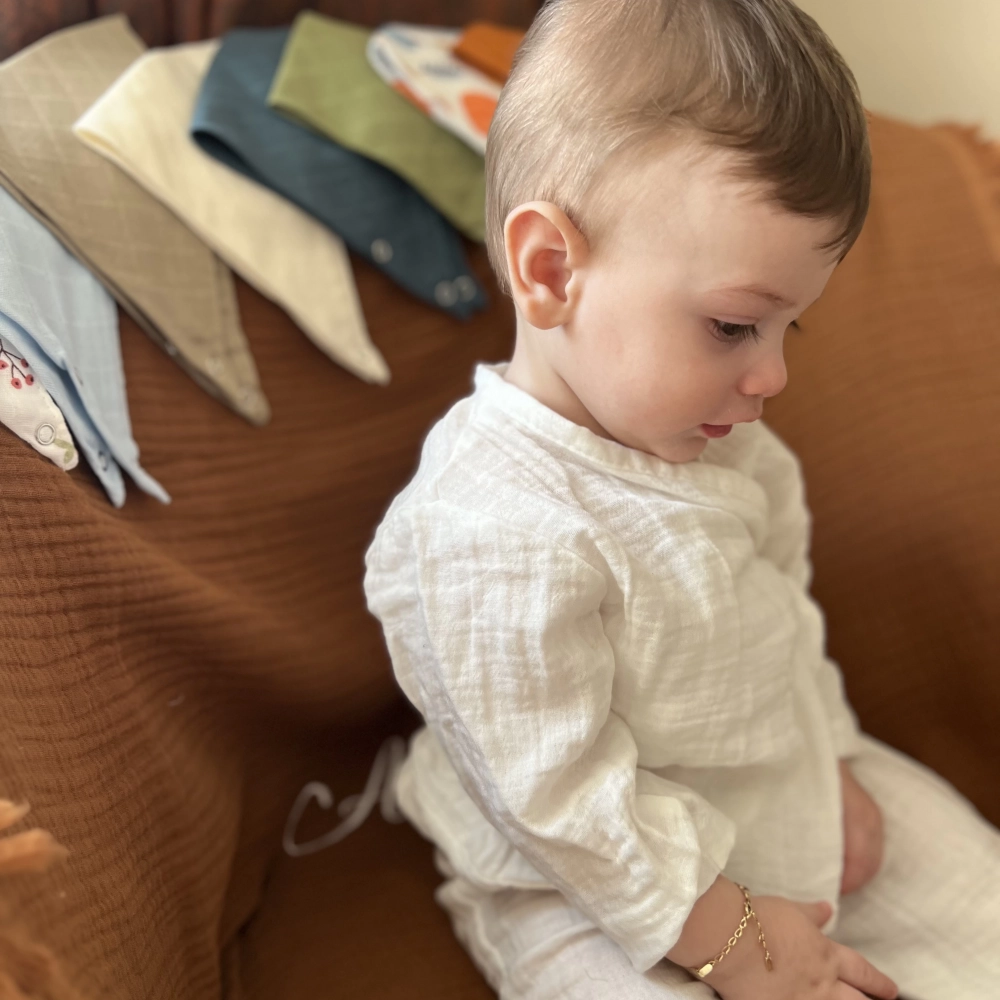 Müslin Bebek Takımı Kimono Takım %100 Organik Pamuklu | Ekru