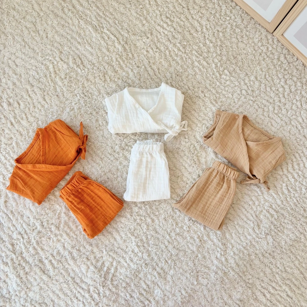 Müslin Bebek Takımı Kimono Takım %100 Organik Pamuklu | Ekru