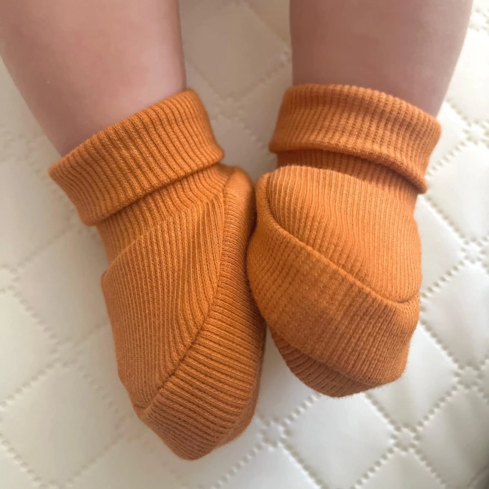 Pamuklu Kaşkorse Bebek Patik Çorap | Hardal