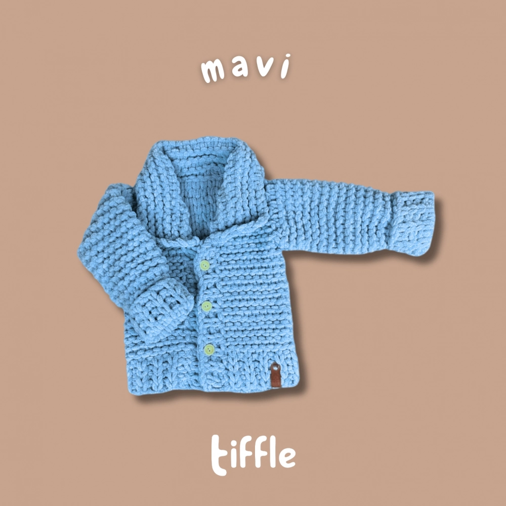 Puffy Fine Örme Bebek Hırkası | Gök Mavi