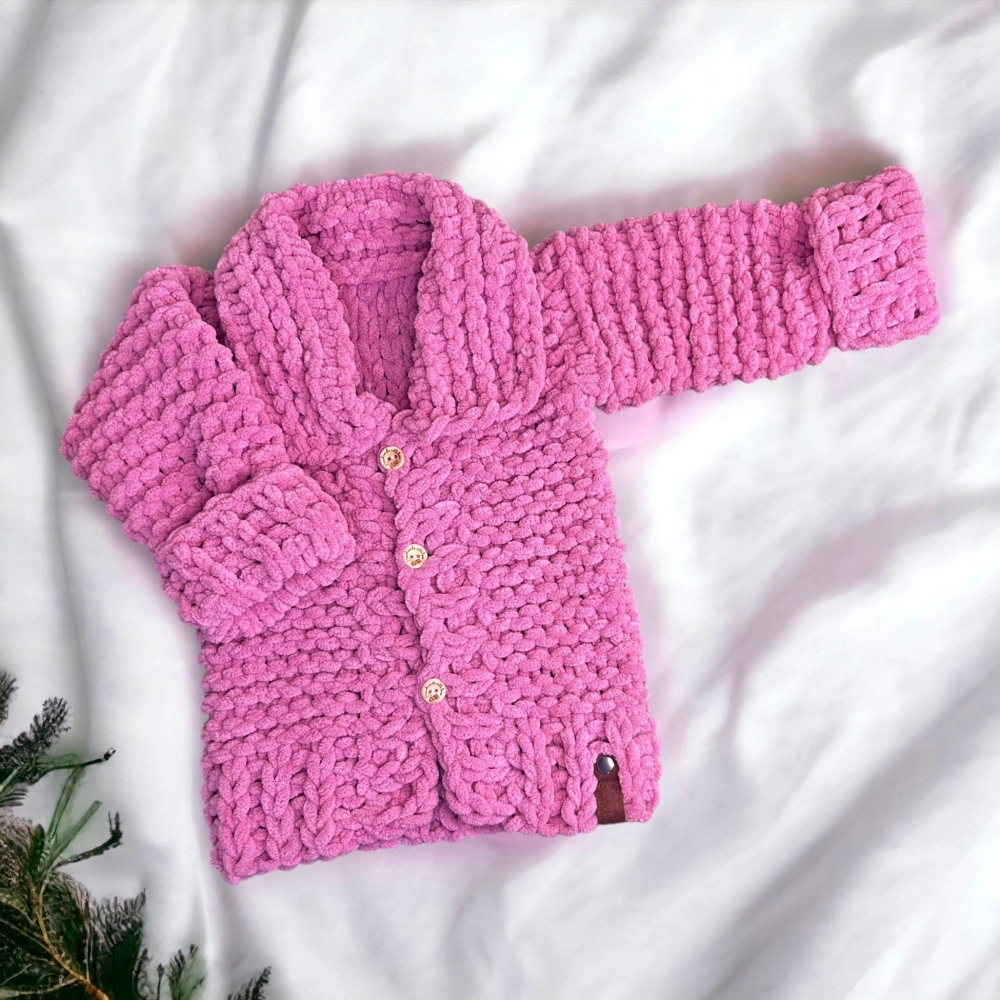 Puffy Fine Örme Bebek Hırkası | Gül