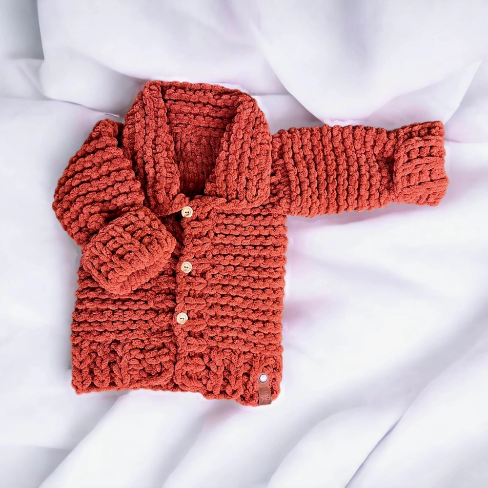 Puffy Fine Örme Bebek Hırkası | Taba