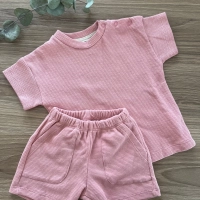 %100 Organik Pamuk Waffle Kumaş Bebek Takımı | Gots Sertifikalı | Pudra