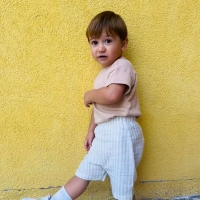 %100 Organik Pamuklu Müslin Çizgili Çocuk Şortu | Bej