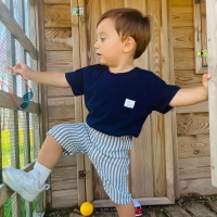 %100 Organik Pamuklu Müslin Çizgili Çocuk Şortu | Lacivert