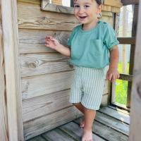 %100 Organik Pamuklu Müslin Çizgili Çocuk Şortu | Yeşil