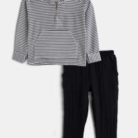 % 100 Organik Pamuklu Müslin Takım Çizgili  | Siyah