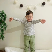 % 100 Organik Pamuklu Müslin Takım Çizgili | Yeşil