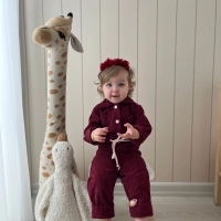 %100 Pamuk Kadife Tulum Bordo Kız Çocuk