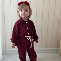 %100 Pamuk Kadife Tulum Bordo Kız Çocuk