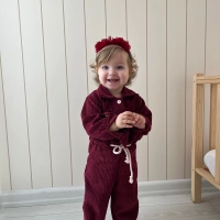 %100 Pamuk Kadife Tulum Bordo Kız Çocuk